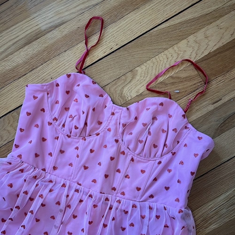 Betsy Johnson pink tulle dress w/ red sparkle hearts - NEW WITH TAGS - Picture 2 of 7